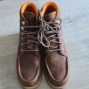 Timberland Dark Brown Boots with Bright Orange Interior